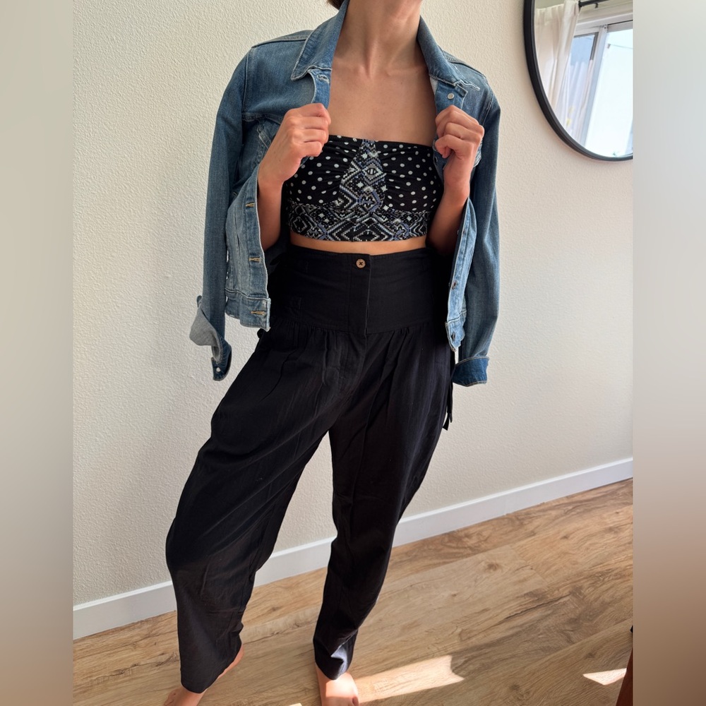 Free People Black Linen Side Tie Pants